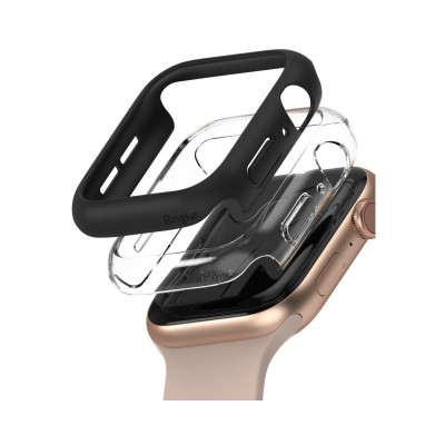 Set 2 X Husa Ringke Slim Compatibila Cu Apple Watch 4/5/6/SE 44MM, 1 x Negru, 1 x Transparenta